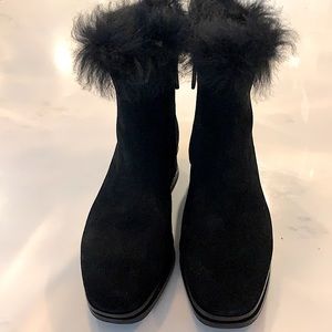 SZ 5.5 TORY BURCH BLACK MARCEL SUEDE w/FUR BOOTIES